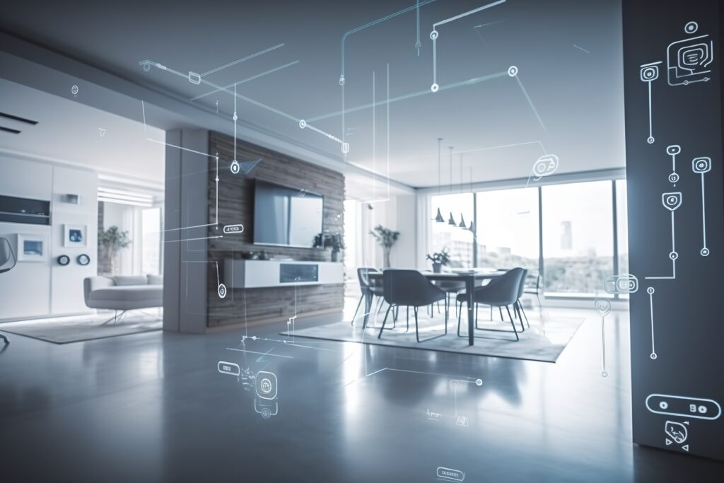 Modern smart home management systems use augmented reality, Smart building, The smart home isolated background, Generate Ai